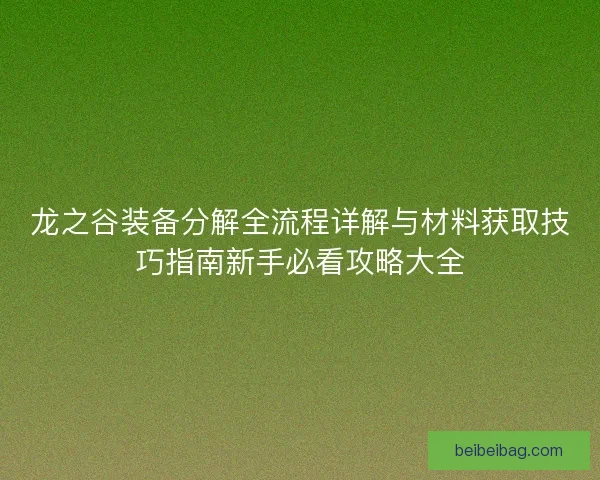 龙之谷装备分解全流程详解与材料获取技巧指南新手必看攻略大全